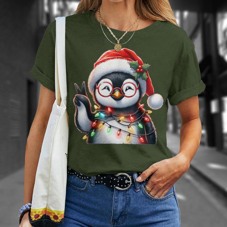 Peace Sign Hand Penguin Santa Christmas Penguin Pajamas T-Shirt Gifts for Her