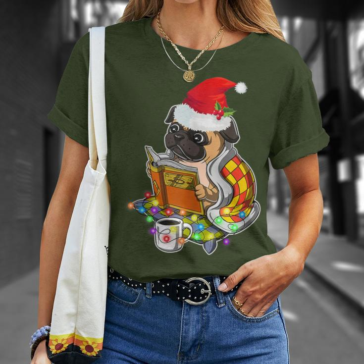 Pug Reading Book Dog Bookworm All Booked For Christmas T-Shirt Gifts for Her