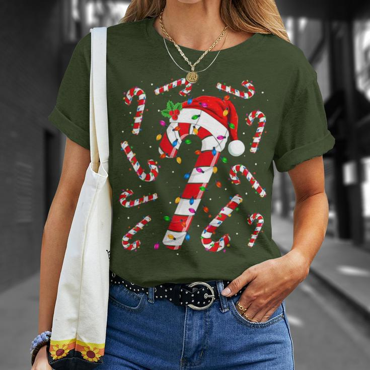 Red And White Candy Cane Santa Christmas Xmas Lights T-Shirt Gifts for Her