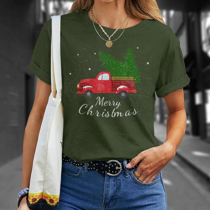 Rustic Retro Farm Car Truck Wagon Christmas Fir Tree Snow T-Shirt Gifts for Her