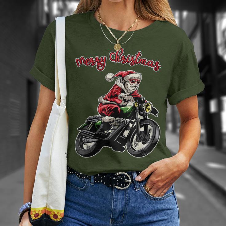 Santa Riding A Motorbike Christmas Motorcycle Christmas T-Shirt Gifts for Her