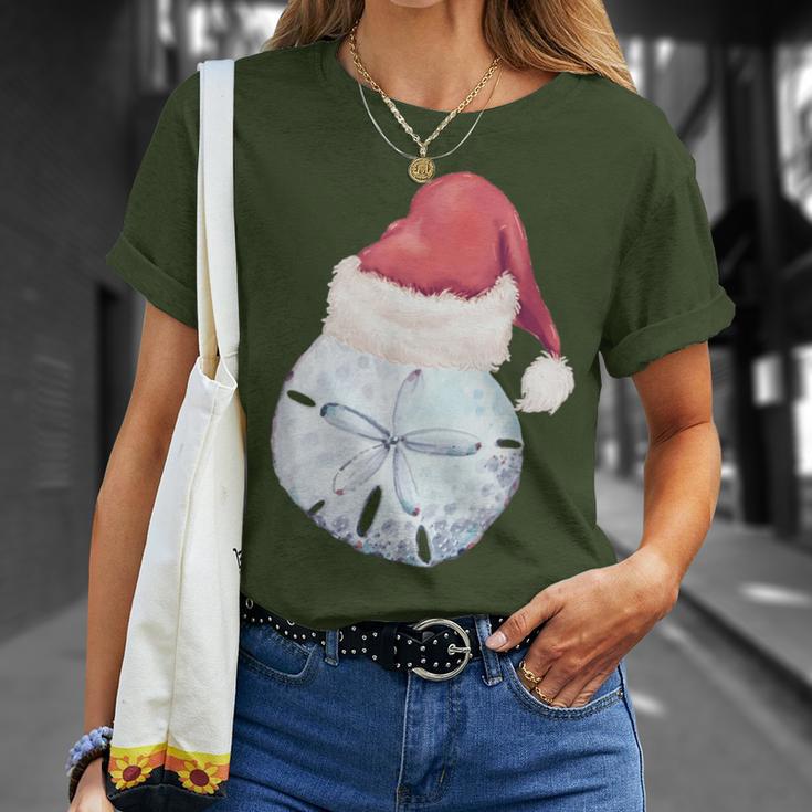 Santa Sand Dollar Clause Coastal Beach Christmas July T-Shirt Gifts for Her