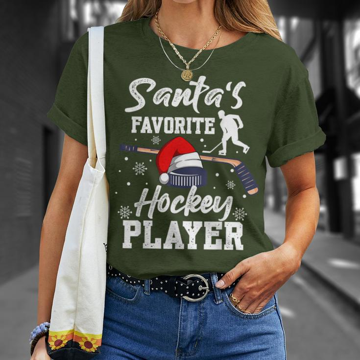 Santa's Favorite Hockey Player Christmas Pajama Hockey Xmas T-Shirt Gifts for Her