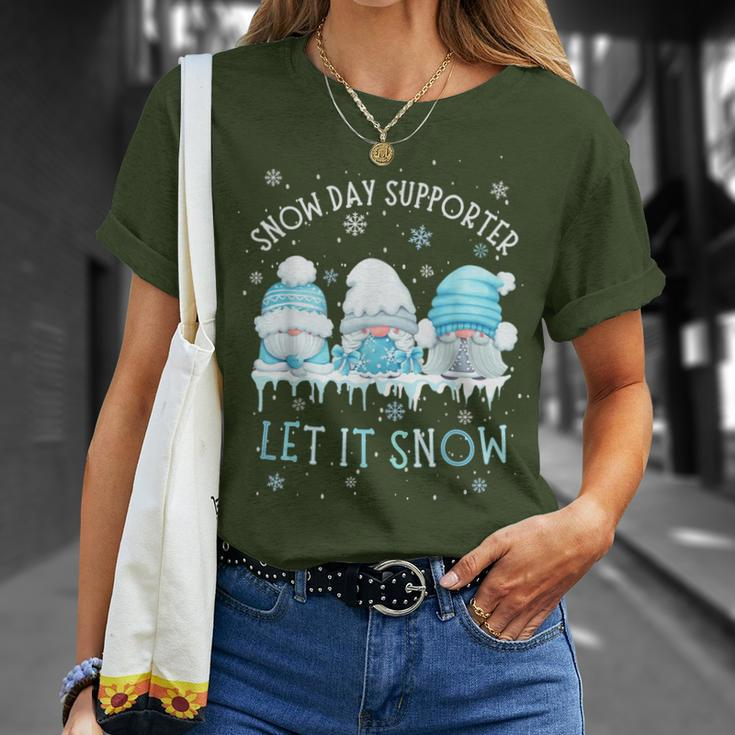 Snow Day Supporter Let It Snow Cute Blue Gnome Xmas Holiday T-Shirt Gifts for Her