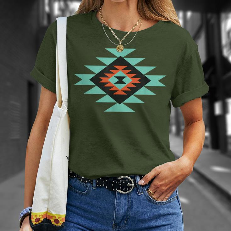 Southwestern Santa Fe Indian Teal Pattern T-Shirt Gifts for Her