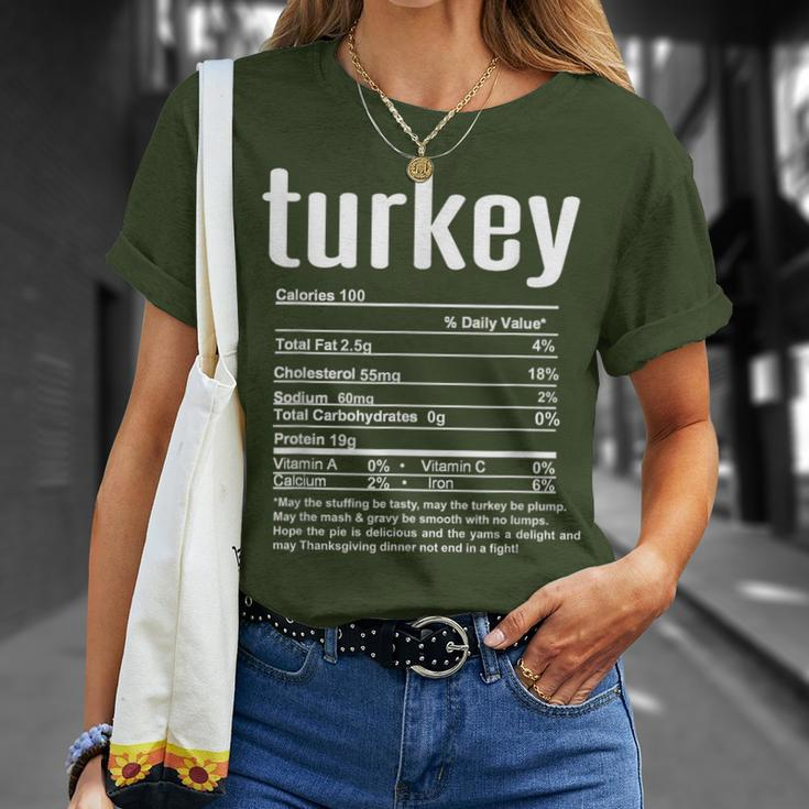 Thanksgiving Christmas Turkey Nutritional Facts T-Shirt Gifts for Her