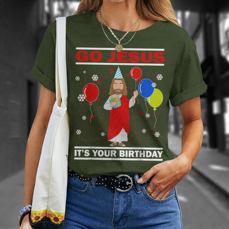 Ugly Christmas Go Jesus Its Your Birthday Jesus T-Shirt Gifts for Her