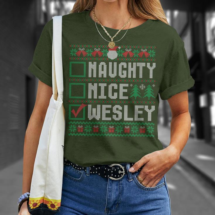 Wesley Family Name Xmas Naughty Nice Wesley Christmas List T-Shirt Gifts for Her