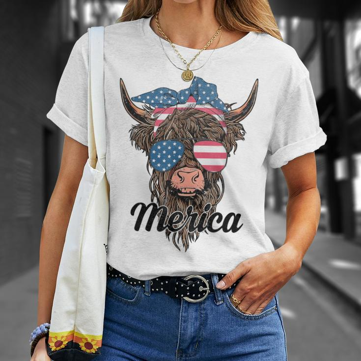 4Th Of July Highland Cow American Western Girls T-Shirt Gifts for Her