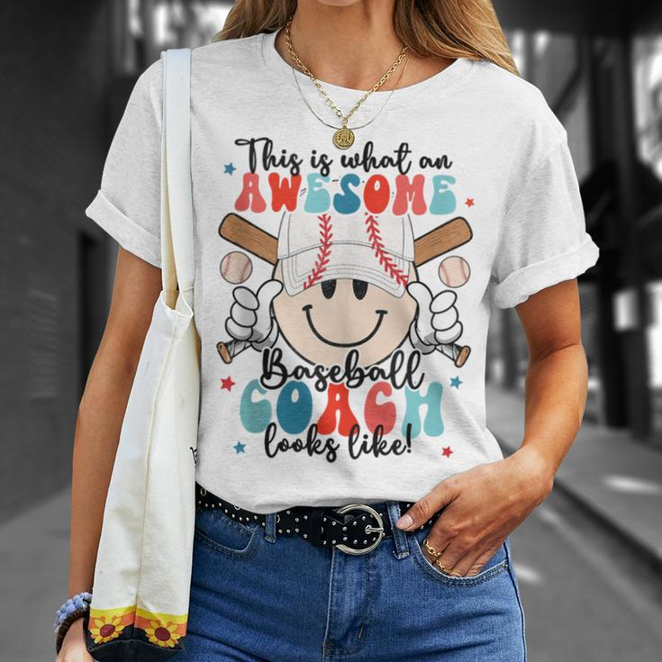 Awesome Baseball Coach Looks Like Smile Face Fathers Day T-Shirt Gifts for Her