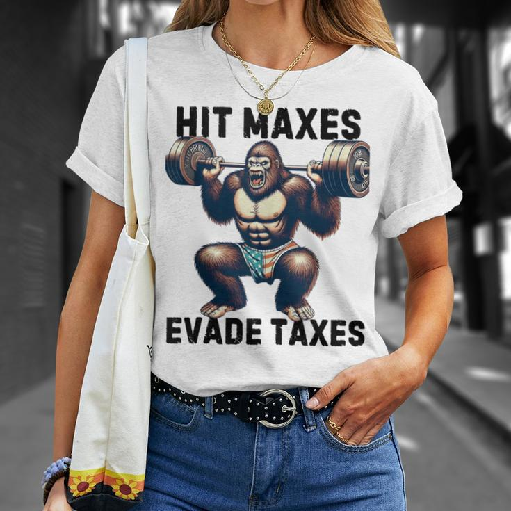 Bigfoot Gym Weightlifting Hit Maxes Evade Taxes Workout T-Shirt Gifts for Her