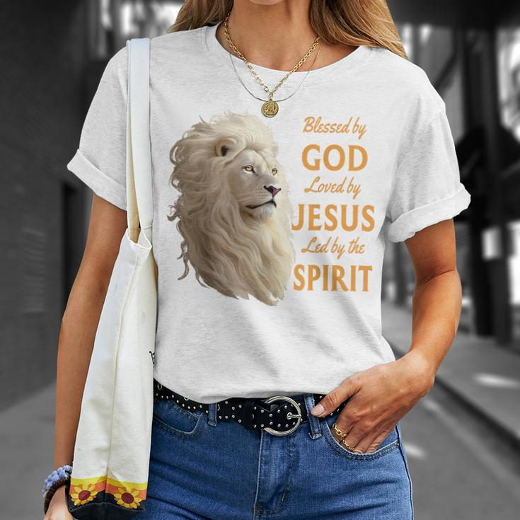 Blessed By God Loved By Jesus Christian Lion T-Shirt Gifts for Her