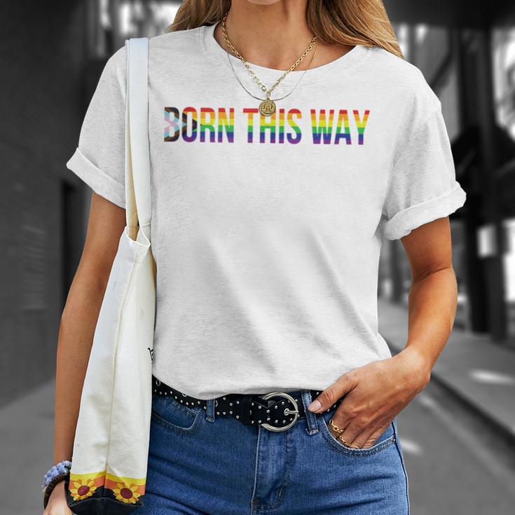 Born This Way Lgbtqia Progress Pride Flag Stripes Lgbtqia T-Shirt Gifts for Her