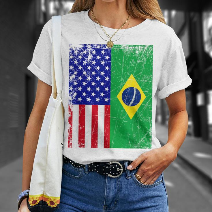 Brazilian American Flag Half Brazil Half Usa Pride T-Shirt Gifts for Her