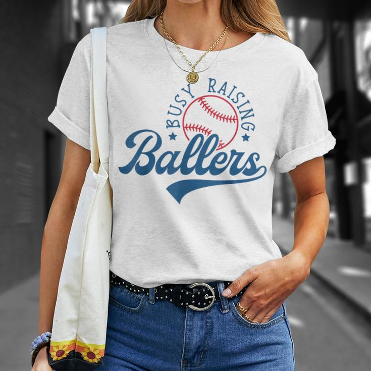 Busy Raising Ballers Baseball Mom Sport Fans T-Shirt Gifts for Her