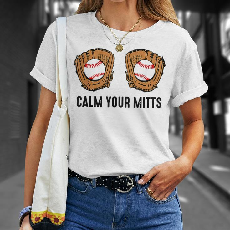 Calm Your Mitts Baseball Player Game Day Sports Lover T-Shirt Gifts for Her