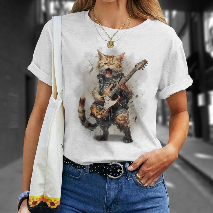 Cat Singing With Electric Guitar Vintage T-Shirt Gifts for Her