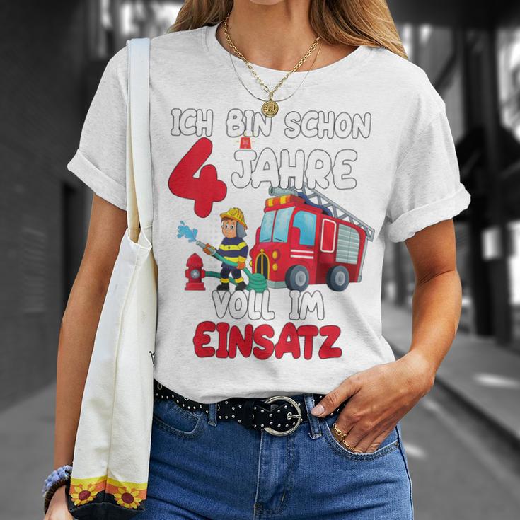 Children's Birthday Ich Bin Schon 4 Jahre Voll Im Einatz Fire Brigade T-Shirt Geschenke für Sie