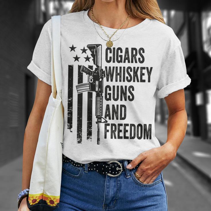 Cigars Whiskey Guns & Freedom Camo Gun Drinking- On Back T-Shirt Gifts for Her