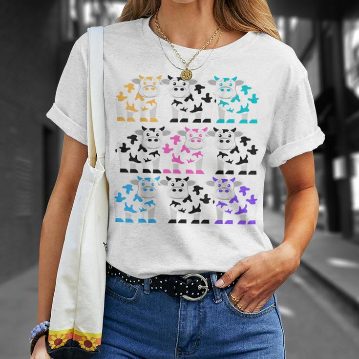 Cows Cows Cows Pink Blue Black Yellow Aqua Purple Cows T-Shirt Gifts for Her