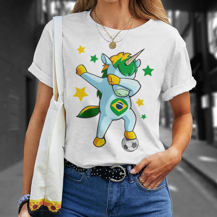 Dabbing Unicorn Support Jersey Brazil Soccer Girls T-Shirt Gifts for Her