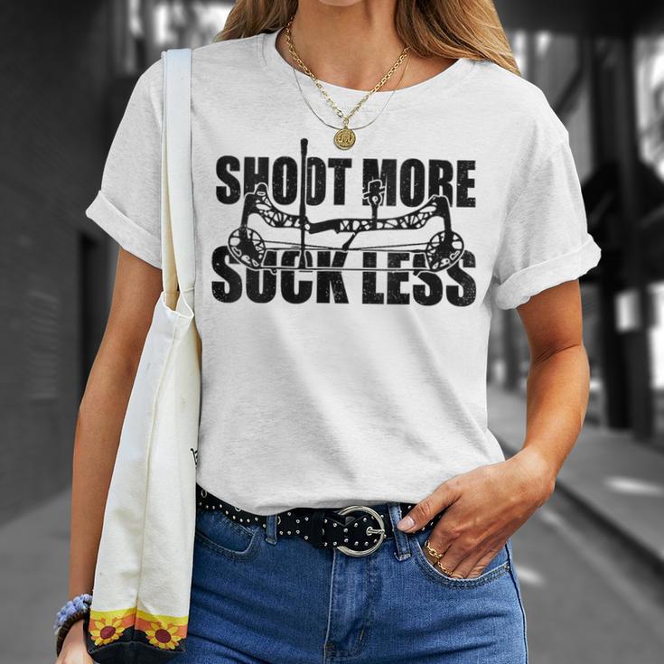 Damen Shoot More Suck Less Lustige Jagdliebhaber Hunter Papa Ehemann Mit-Ausschnitt T-Shirt Geschenke für Sie