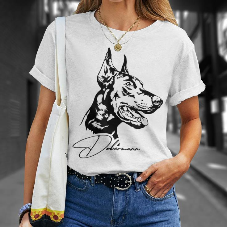 Dobermann Portrait Dog Portrait Dobie Dog White T-Shirt Geschenke für Sie