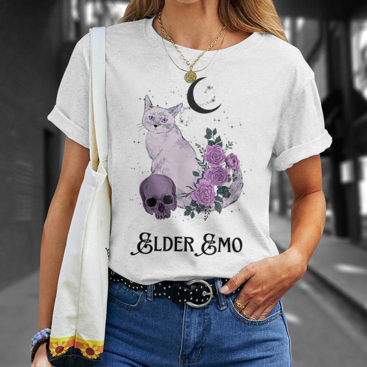 Elder Emo Goth Cat And Moon Purple New Age Witchy Gothic T-Shirt Gifts for Her