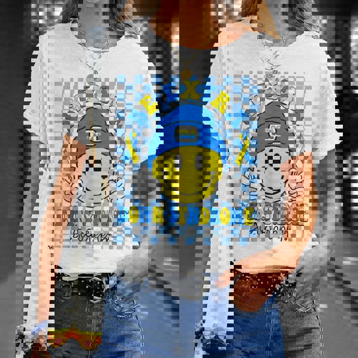 Be Extra Yellow And Blue Smile Face Down Syndrome Awareness T-Shirt Gifts for Her