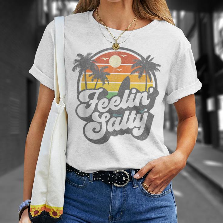 Feeling Salty Island Vacation Surfing Palm Retro Beach T-Shirt Gifts for Her