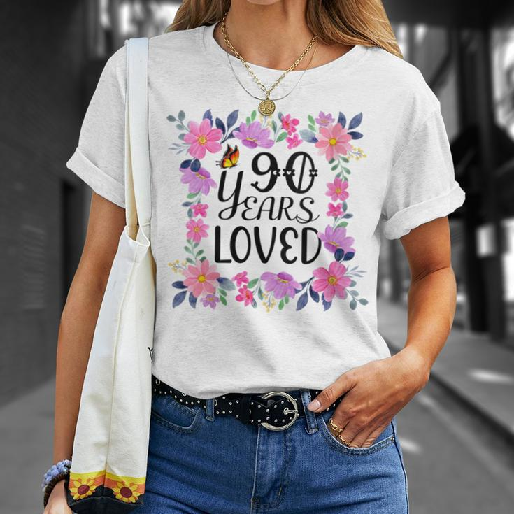 Floral 90Th Birthday Present 90 Years Loved T-Shirt Gifts for Her
