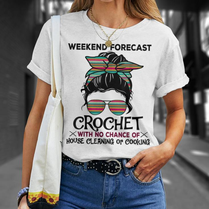 Weekend Forecast Crochet Crocheting Colorful Pattern T-Shirt Gifts for Her