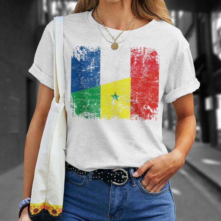 France Senegal Flags Half Senegalese French Roots Vintage T-Shirt Gifts for Her