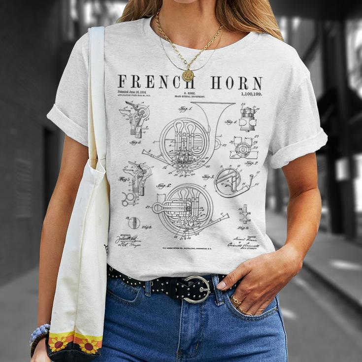 French Horn Old Vintage Antique Patent Drawing Print T-Shirt Gifts for Her