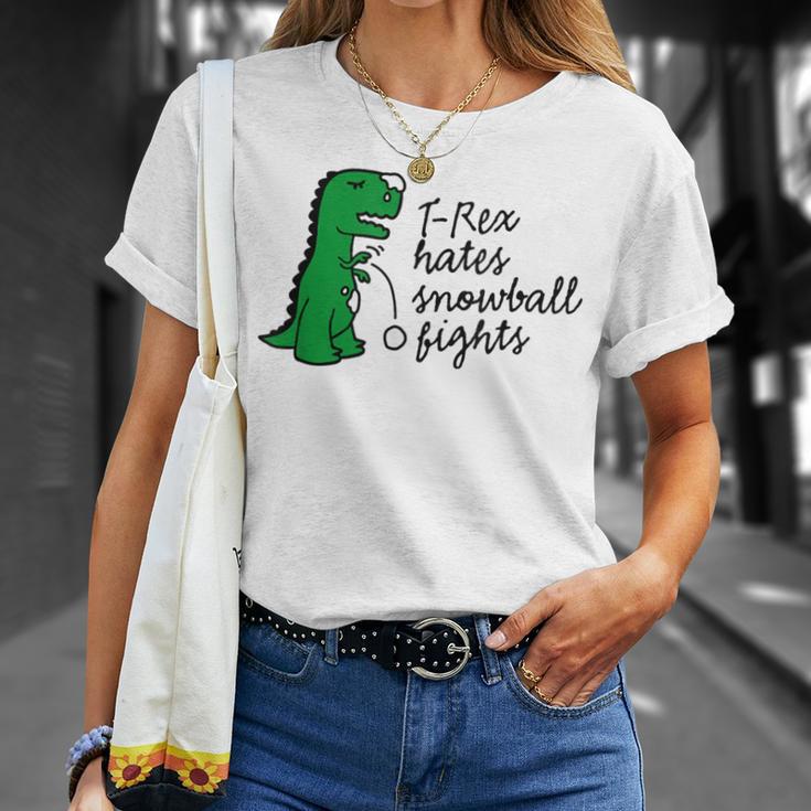 T-Rex Hates Snowball Fights Dinosaur Winter Sports T-Shirt Gifts for Her