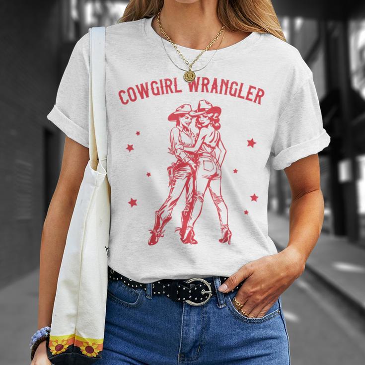 Western Cowgirl Wrangler Lesbian Queer Pride Month T-Shirt Gifts for Her