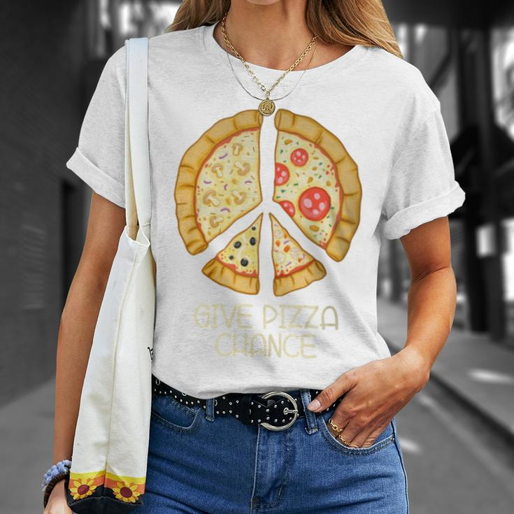 Give Pizza Chance Pizza Pun With Peace Logo Sign T-Shirt Gifts for Her