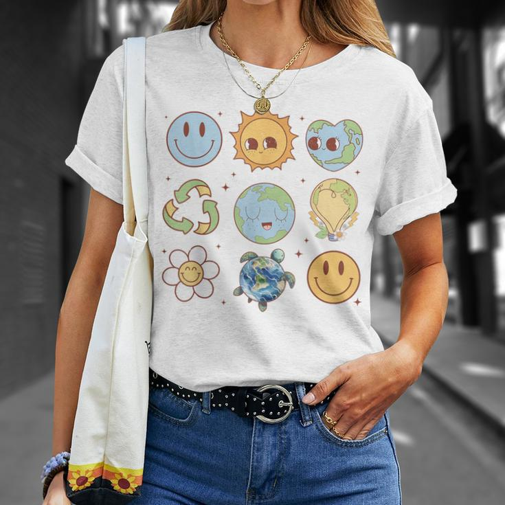 Groovy Earth Planet Hippie Smile Face Happy Earth Day 2024 T-Shirt Gifts for Her