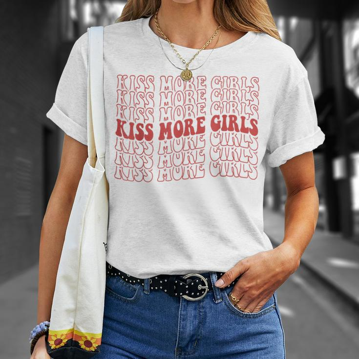 Groovy Kiss More Girls Gay Lesbian Pride Month Lgbt Rainbow T-Shirt Gifts for Her