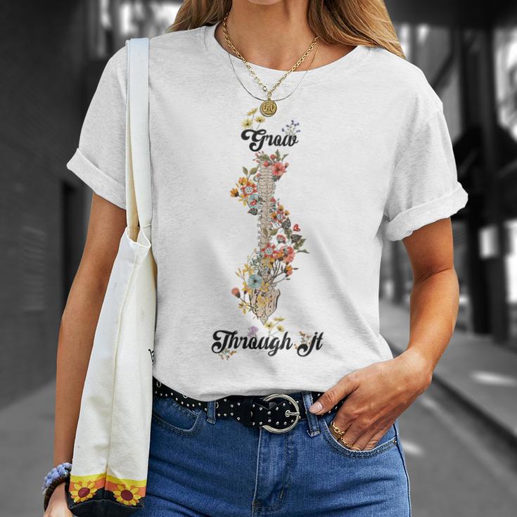 Grow Through It Floral Spine Skeleton Vintage For Men T-Shirt Gifts for Her