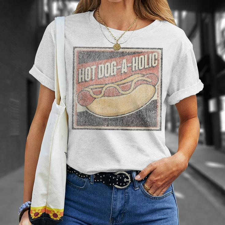 Hot Dog Adult Vintage Hot Dog-A-Holic T-Shirt Gifts for Her