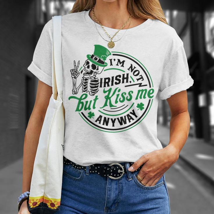 I'm Not Irish But Kiss Me Anyway St Patrick's Skeleton T-Shirt Gifts for Her