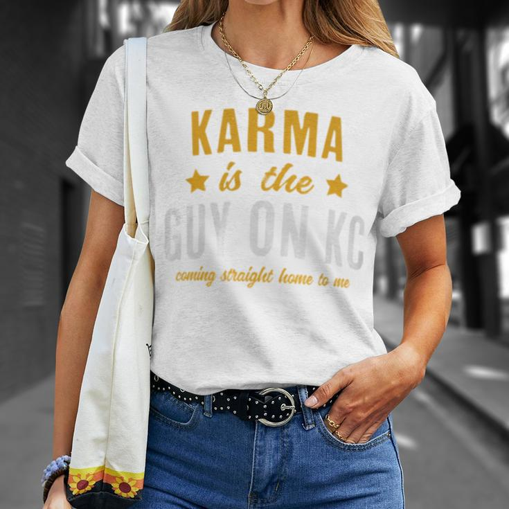 Karma Is The Guy On Kc Red Kansas City Football T-Shirt Gifts for Her