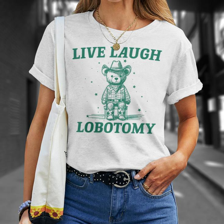 Live Laugh Lobotomy Retro Cartoon Bear Meme T-Shirt Gifts for Her