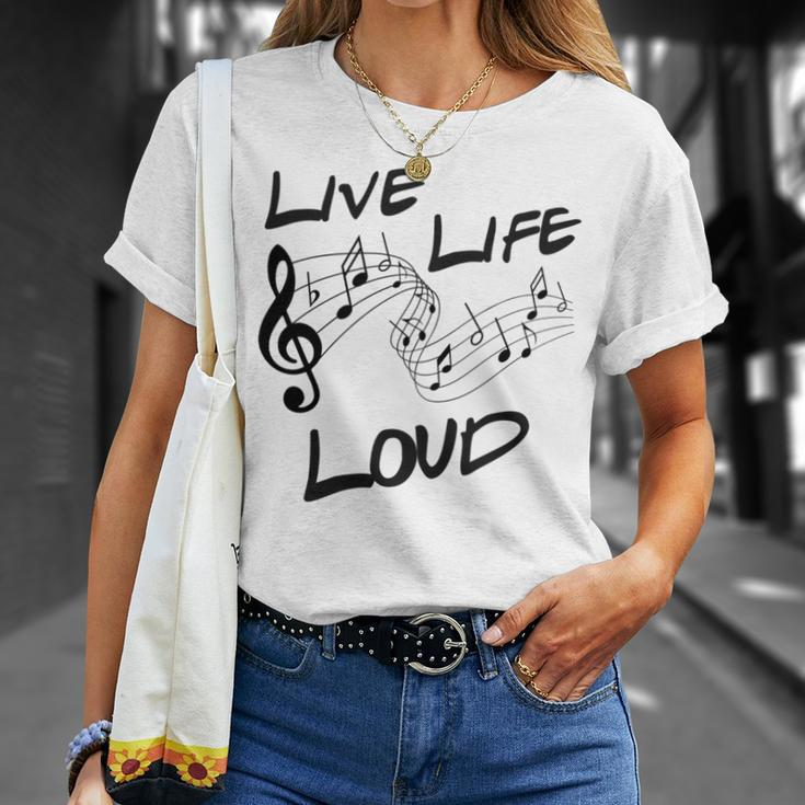 Live Life Loud Music Lover Quote Musician Saying Clef Notes T-Shirt Gifts for Her