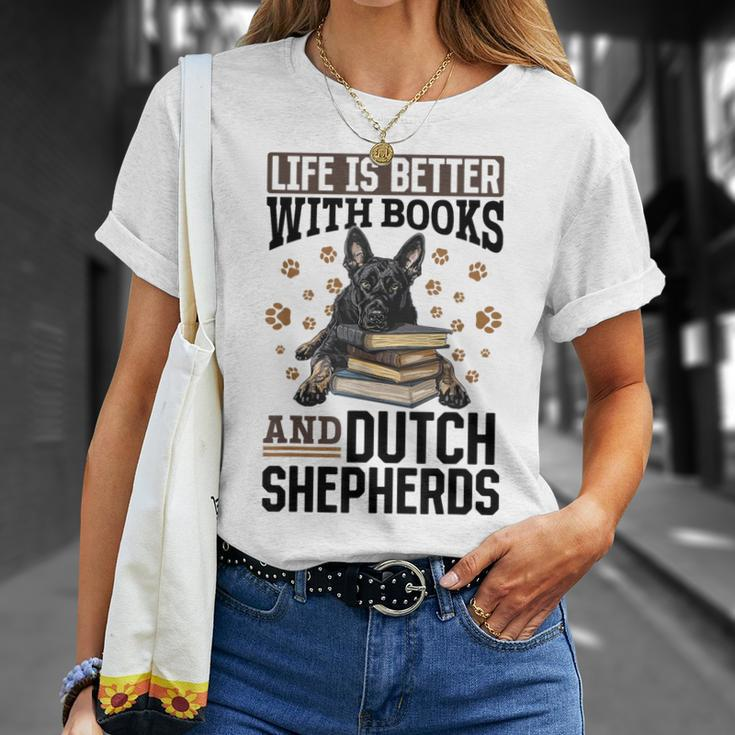 Niederländischer Schäferhund Das Leben Ist Besser Mit Büchern Und Holländisch T-Shirt Geschenke für Sie