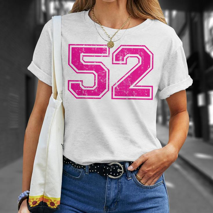 Number 52 Varsity Distressed Vintage Sport Team Player's T-Shirt Gifts for Her