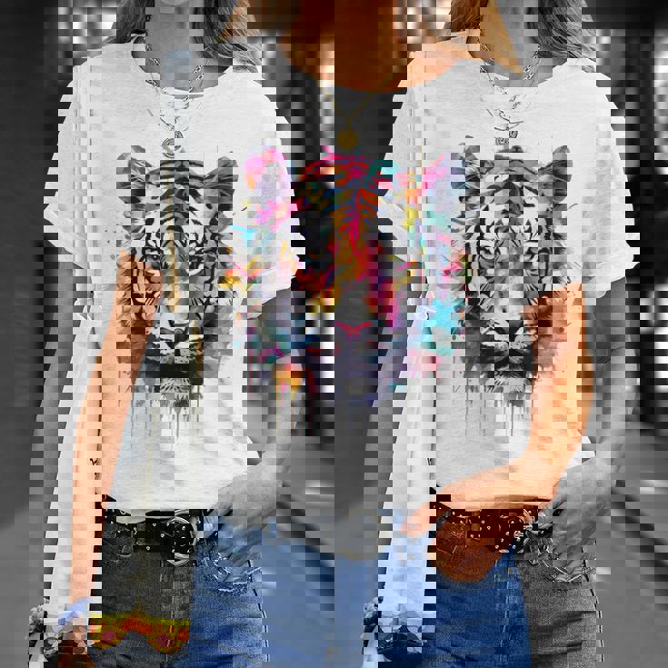 Obra De Arte De Tigre Colorido Animal Arte Tigre Camiseta unisex Regalos para ella