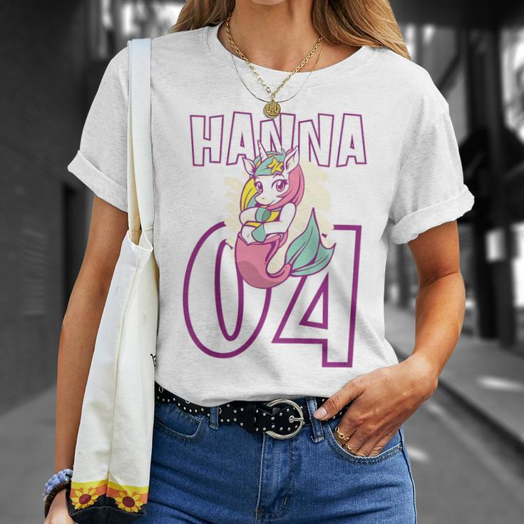 Personalisiertes Einhorn-Geburtstagsshirt Hanna 04, Weiß mit Name & Zahl Geschenke für Sie