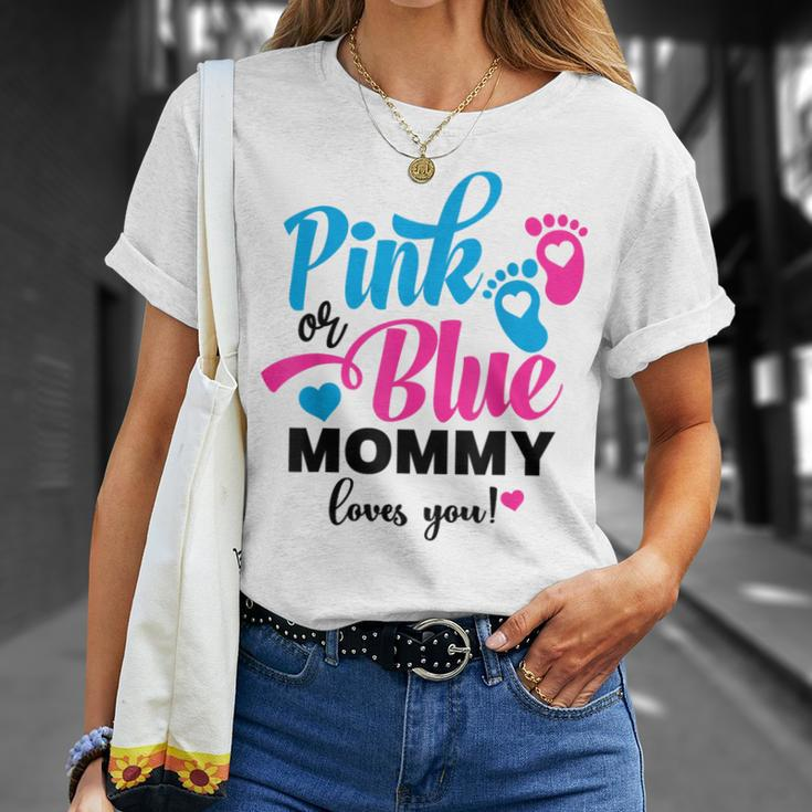 Pink Or Blue Mommy Loves You Gender Reveal Baby Announcement T-Shirt Gifts for Her